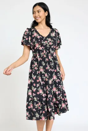 The Emma Floral Angel Sleeve Midi Dress