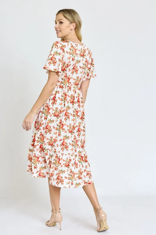 The Emma Floral Angel Sleeve Midi Dress