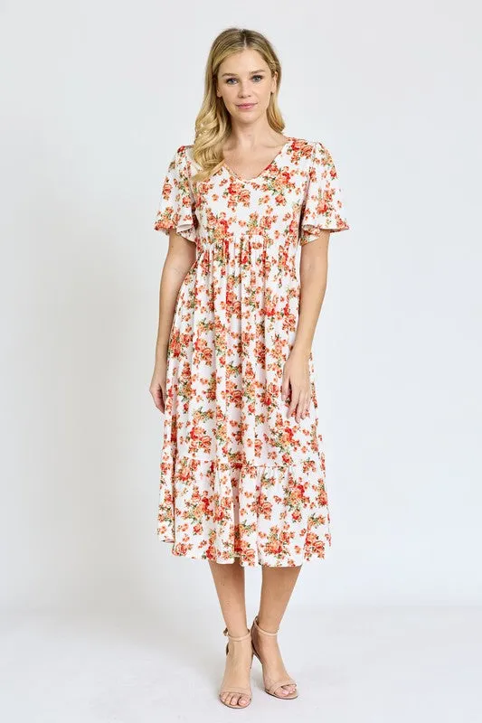 The Emma Floral Angel Sleeve Midi Dress