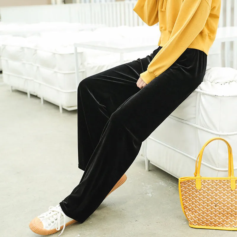 Thick Wide Leg Women High Waist Stretchable Loose Slim-Look Korean Straight Long Pants