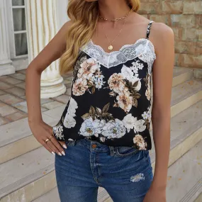 V Neck Floral Wholesale Tank Tops With Lace Women Clothing Fashion Wholesale