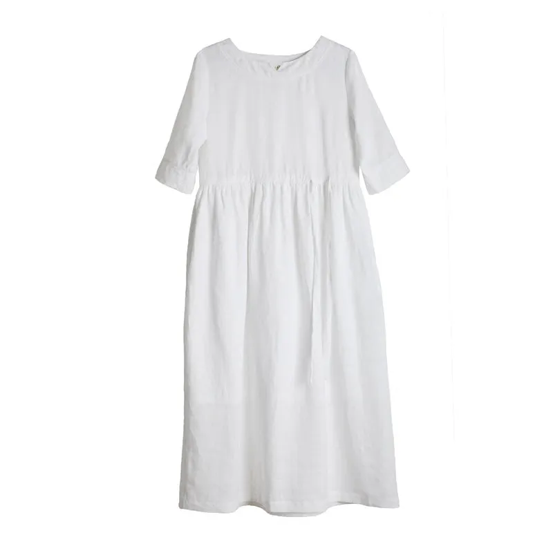 White Linen Women Dresses Spring Summer Women Dresses SMM96206