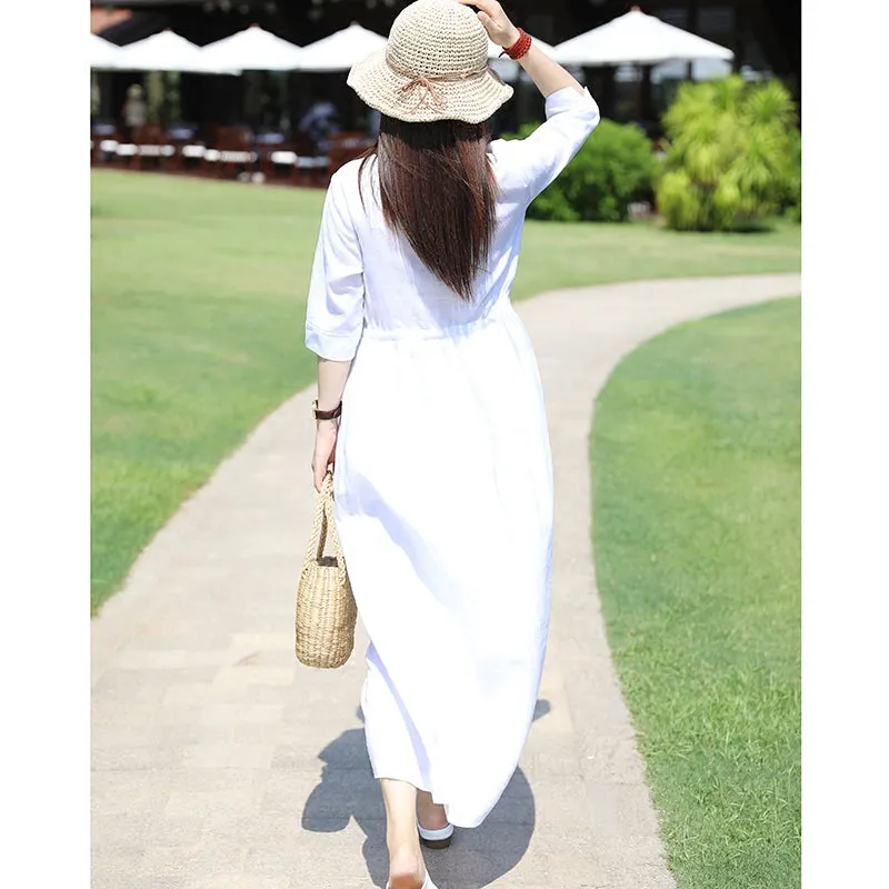 White Linen Women Dresses Spring Summer Women Dresses SMM96206