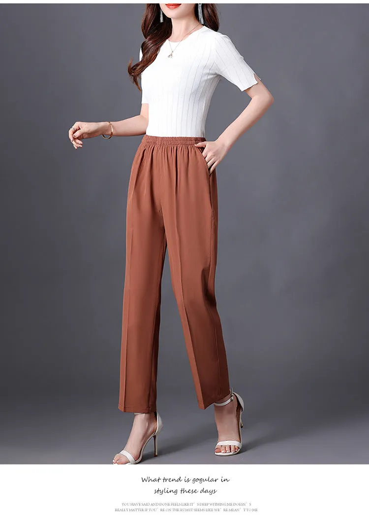 Wide Leg Pants Women Loose White Slim Look Casual Cotton Blend Ankle-Length Carrot Pants