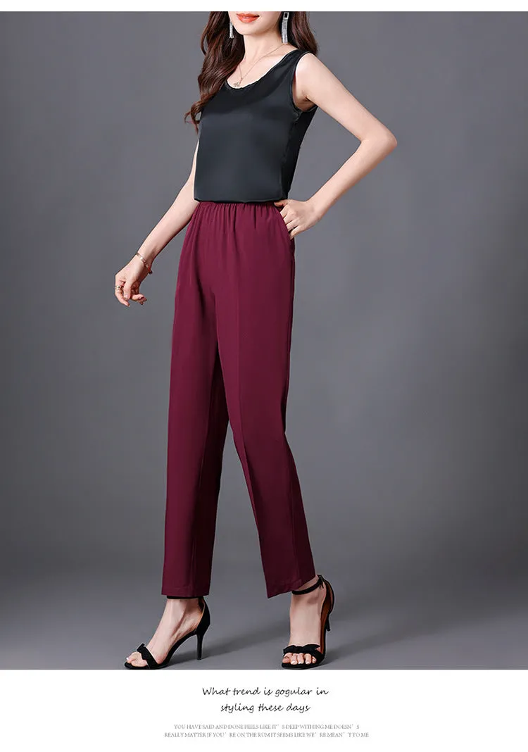 Wide Leg Pants Women Loose White Slim Look Casual Cotton Blend Ankle-Length Carrot Pants