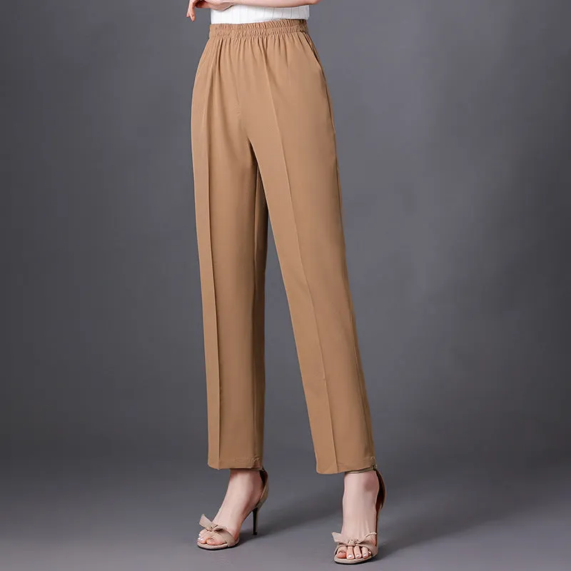 Wide Leg Pants Women Loose White Slim Look Casual Cotton Blend Ankle-Length Carrot Pants