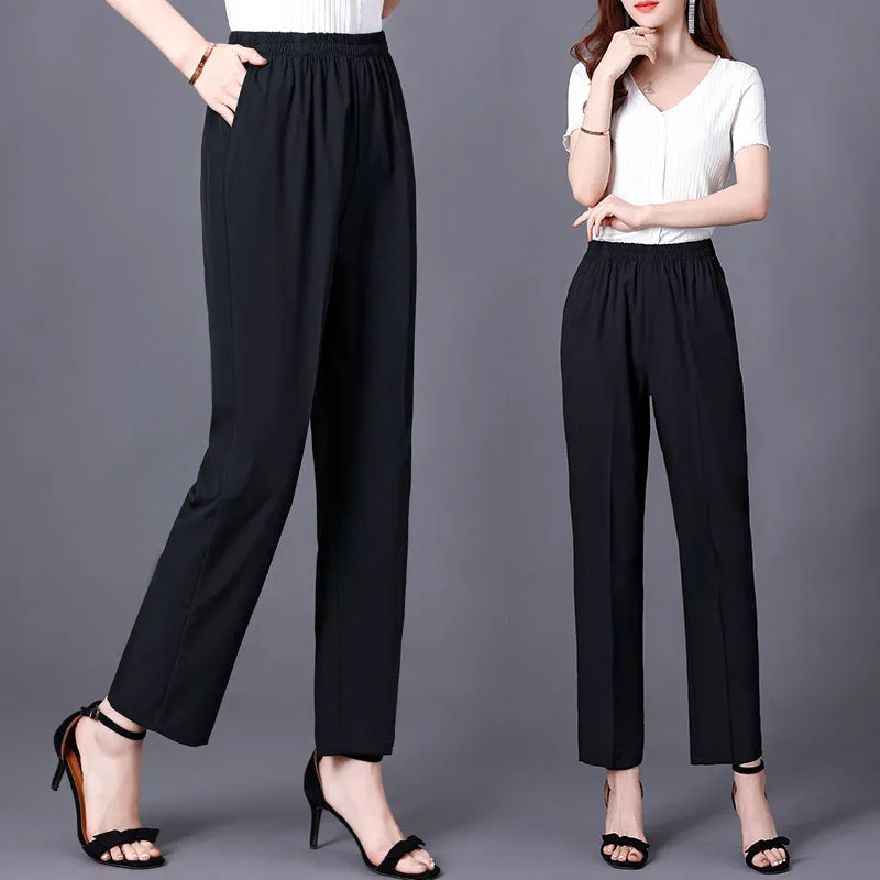 Wide Leg Pants Women Loose White Slim Look Casual Cotton Blend Ankle-Length Carrot Pants