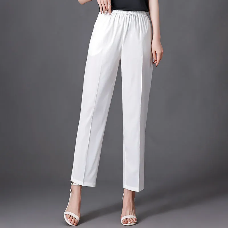 Wide Leg Pants Women Loose White Slim Look Casual Cotton Blend Ankle-Length Carrot Pants