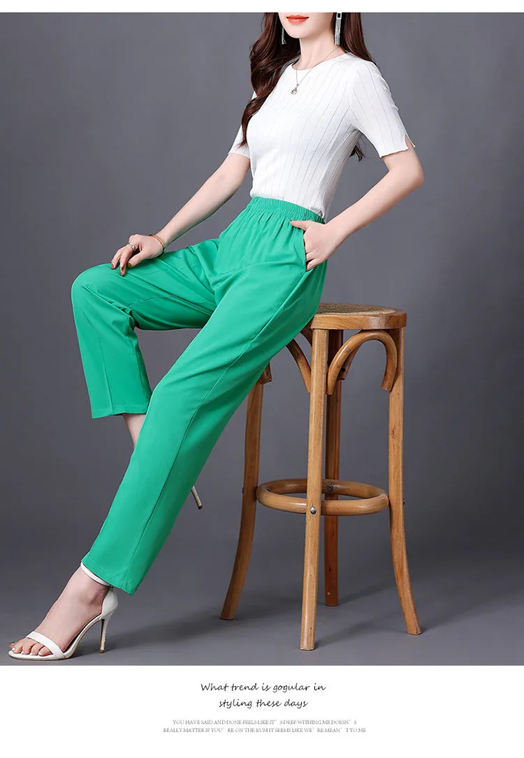 Wide Leg Pants Women Loose White Slim Look Casual Cotton Blend Ankle-Length Carrot Pants