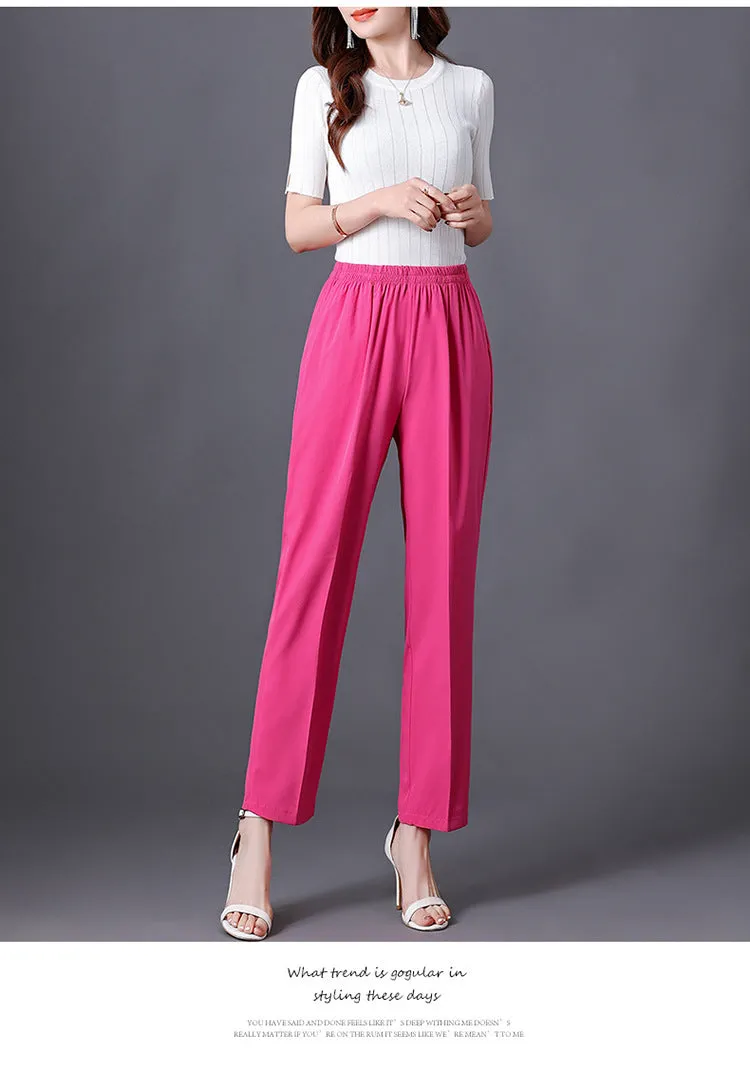 Wide Leg Pants Women Loose White Slim Look Casual Cotton Blend Ankle-Length Carrot Pants