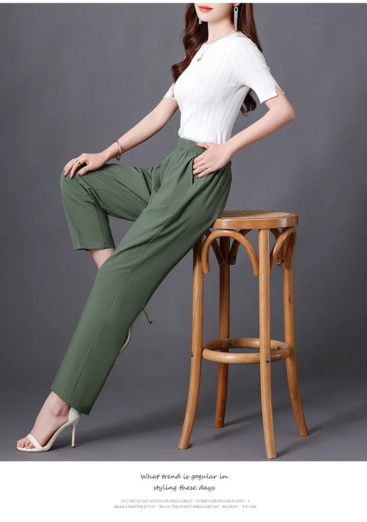 Wide Leg Pants Women Loose White Slim Look Casual Cotton Blend Ankle-Length Carrot Pants