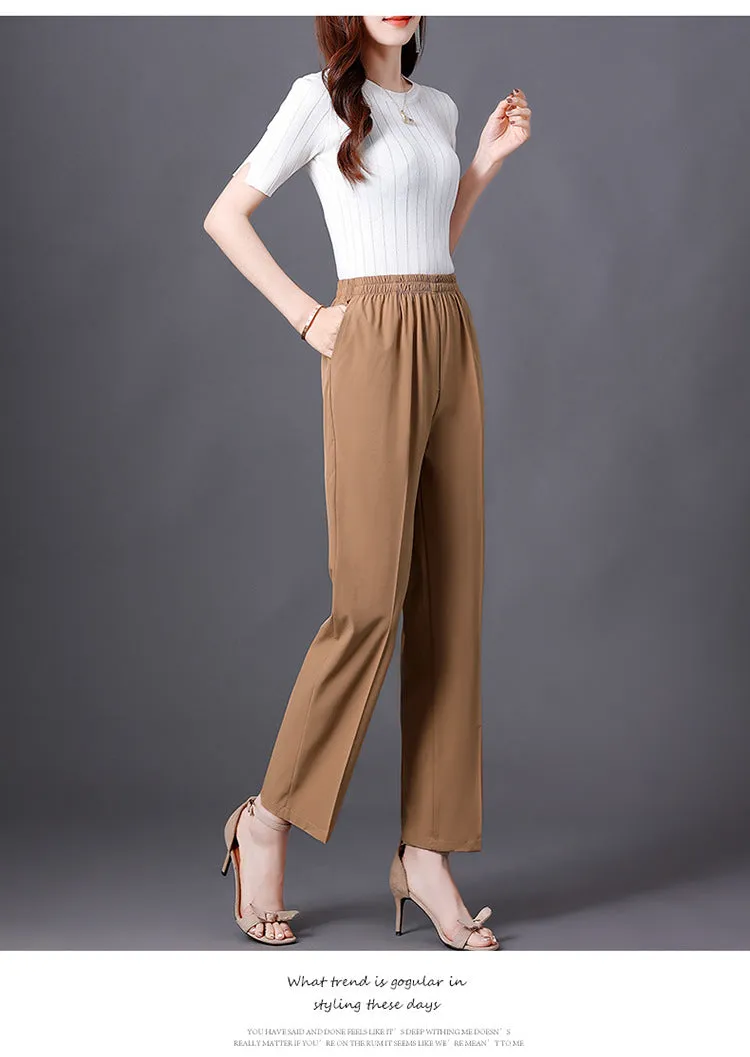 Wide Leg Pants Women Loose White Slim Look Casual Cotton Blend Ankle-Length Carrot Pants