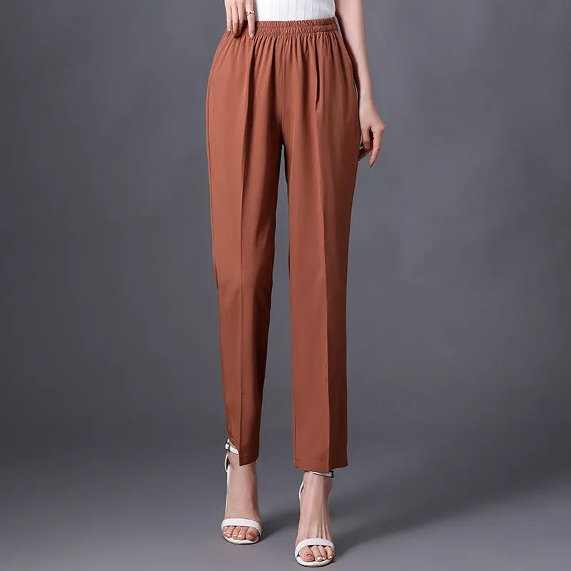 Wide Leg Pants Women Loose White Slim Look Casual Cotton Blend Ankle-Length Carrot Pants