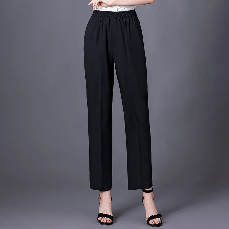 Wide Leg Pants Women Loose White Slim Look Casual Cotton Blend Ankle-Length Carrot Pants