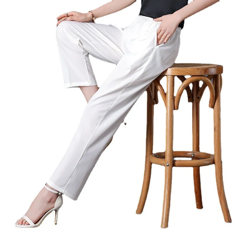 Wide Leg Pants Women Loose White Slim Look Casual Cotton Blend Ankle-Length Carrot Pants