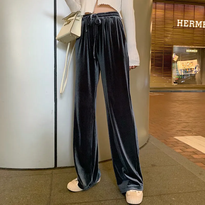 Wide Leg Women Sporty Casual High Waist Plus Size Knitted Long Drape Floor Length Pants