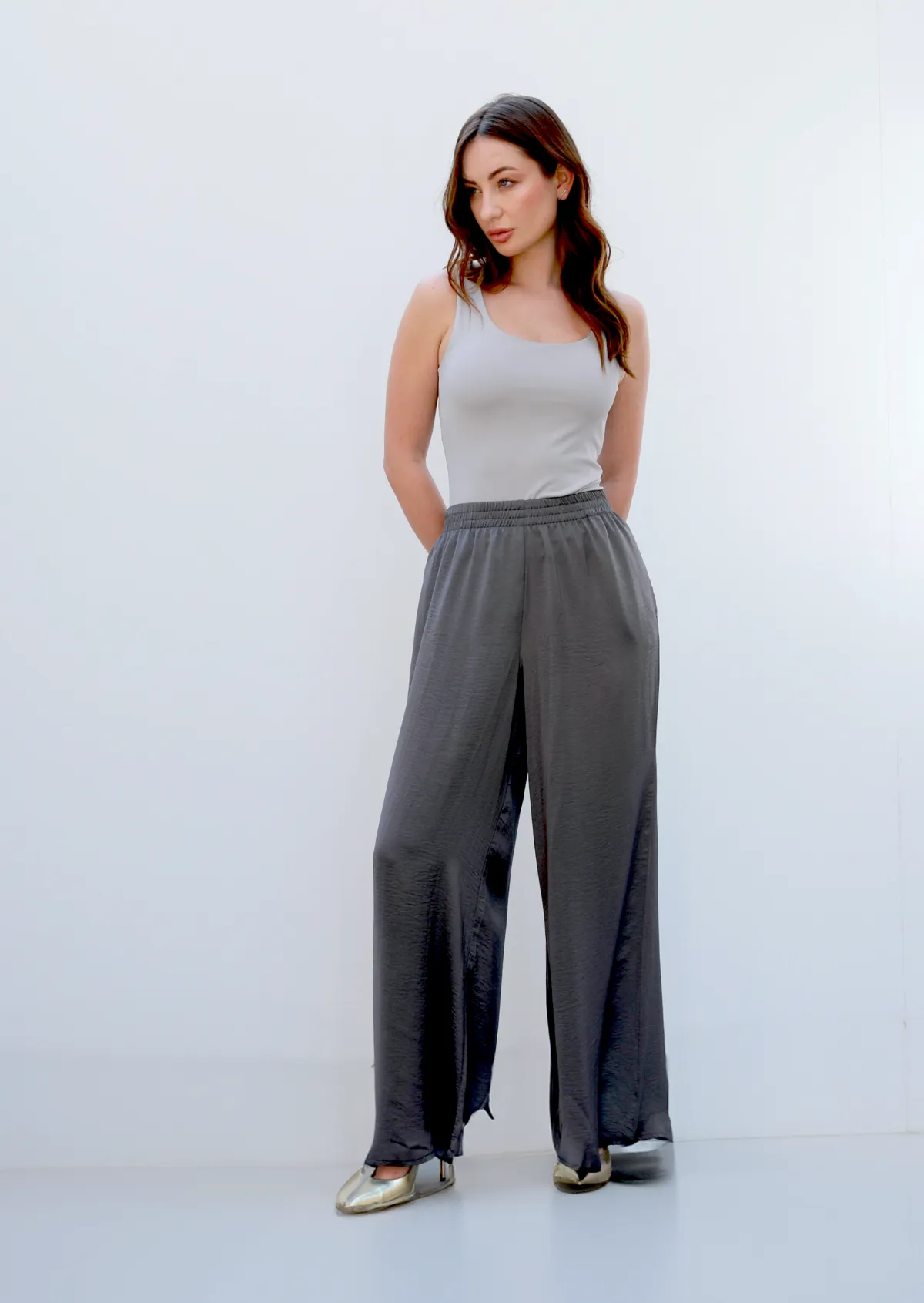 WIDE LEGGED SATIN PANTS