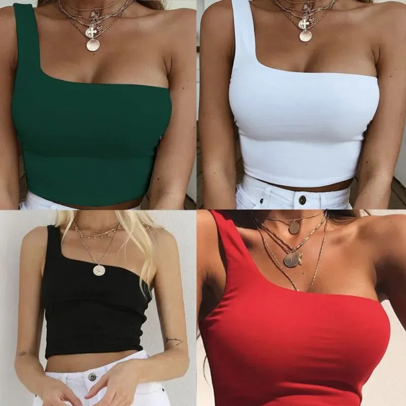 Women One Shoulder Crop Tops