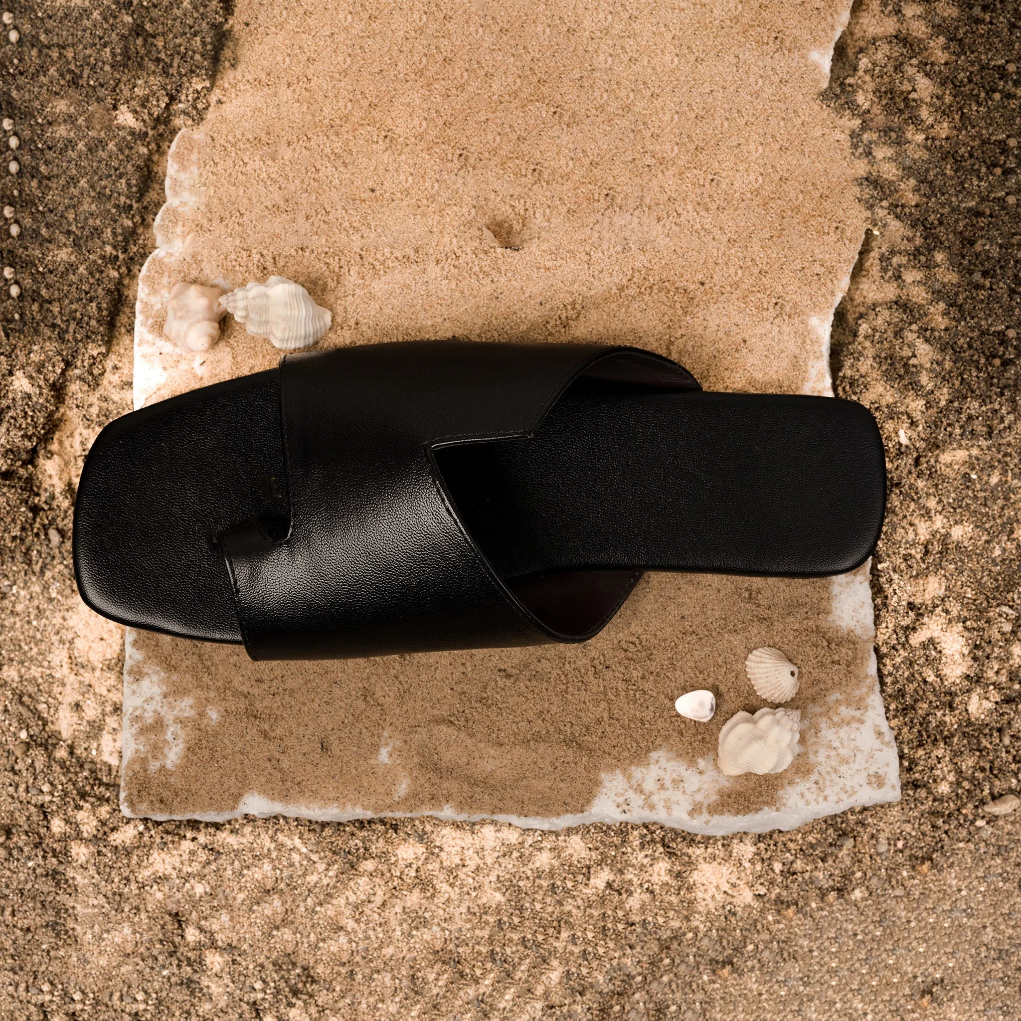 Yuna Cloak Vegan Leather Black Women Slides Thrift Edit