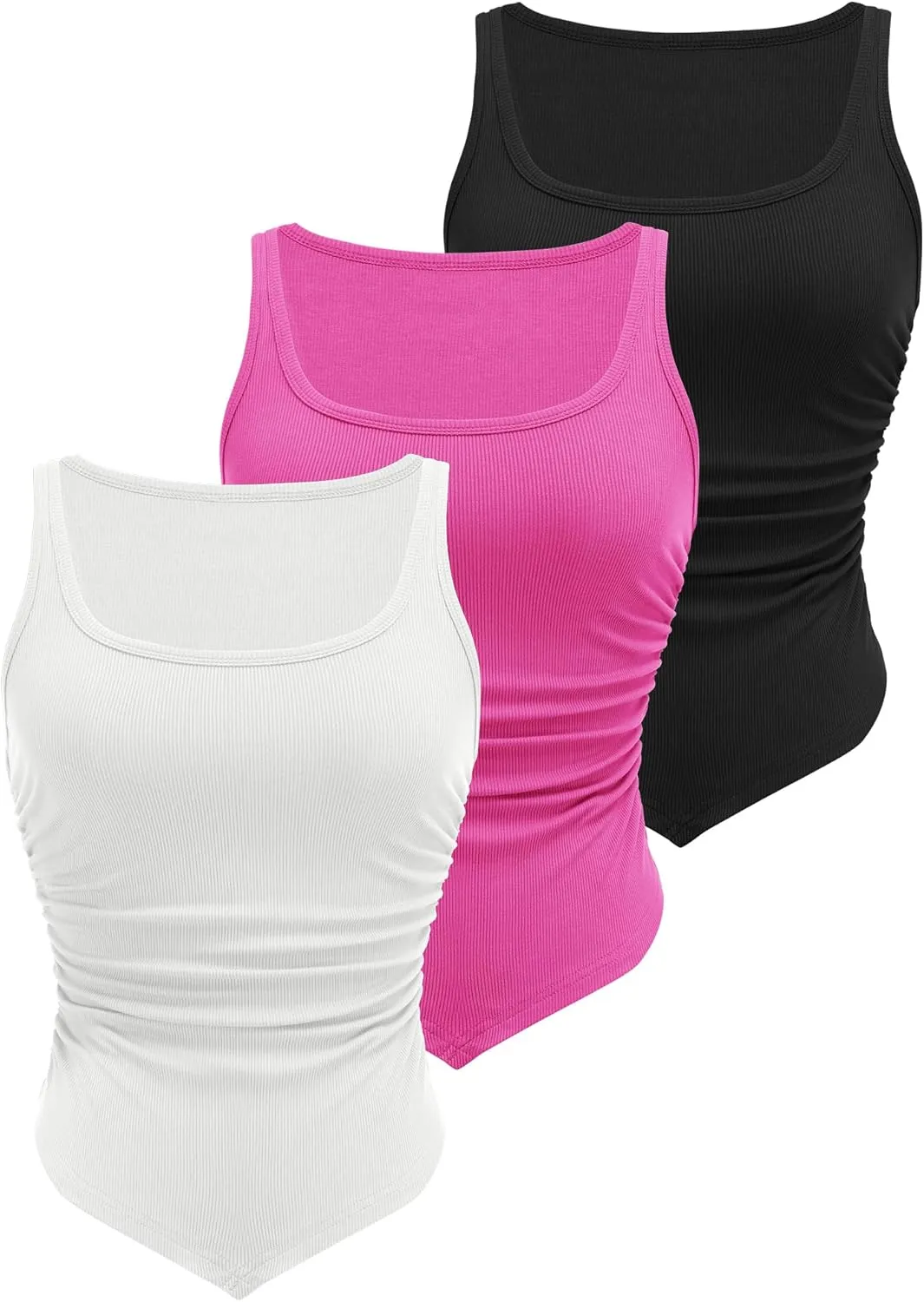 Zeagoo Ribbed Tank Tops 3 Pack Scoop Neck Ruched Shirts