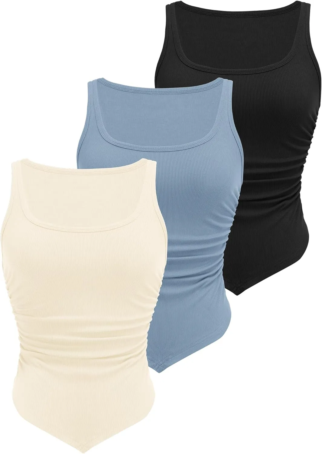 Zeagoo Ribbed Tank Tops 3 Pack Scoop Neck Ruched Shirts