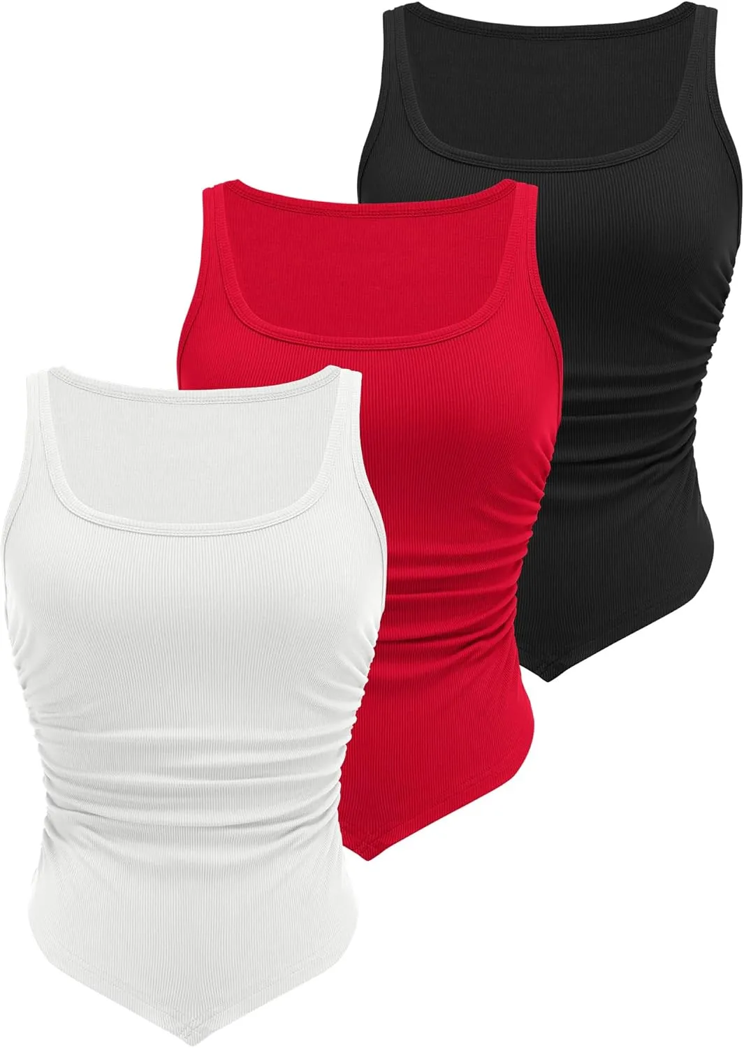 Zeagoo Ribbed Tank Tops 3 Pack Scoop Neck Ruched Shirts